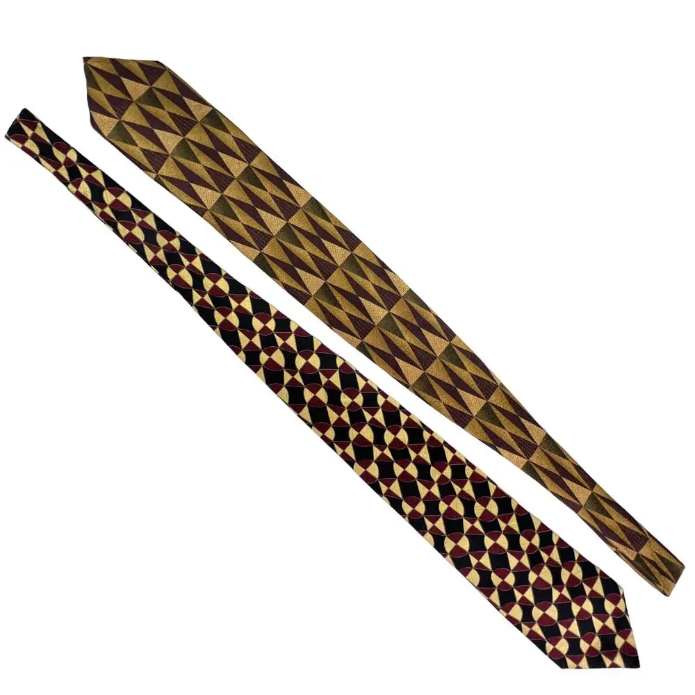 Tom James Bundle 2 Geometric Silk Neckties 60" Gold Cream Olive Purple Burgundy - Picture 2 of 10